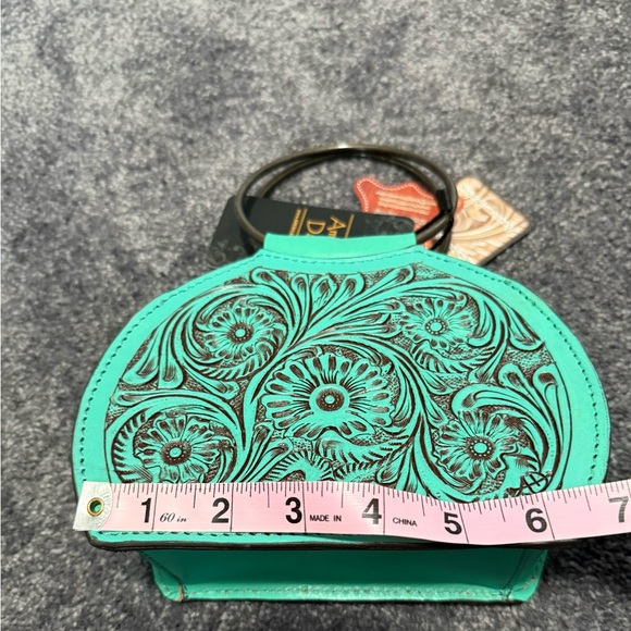 American Darling Turquoise Floral Hand Tooled Embossed Leather Handbag NWT - Picture 8 of 11